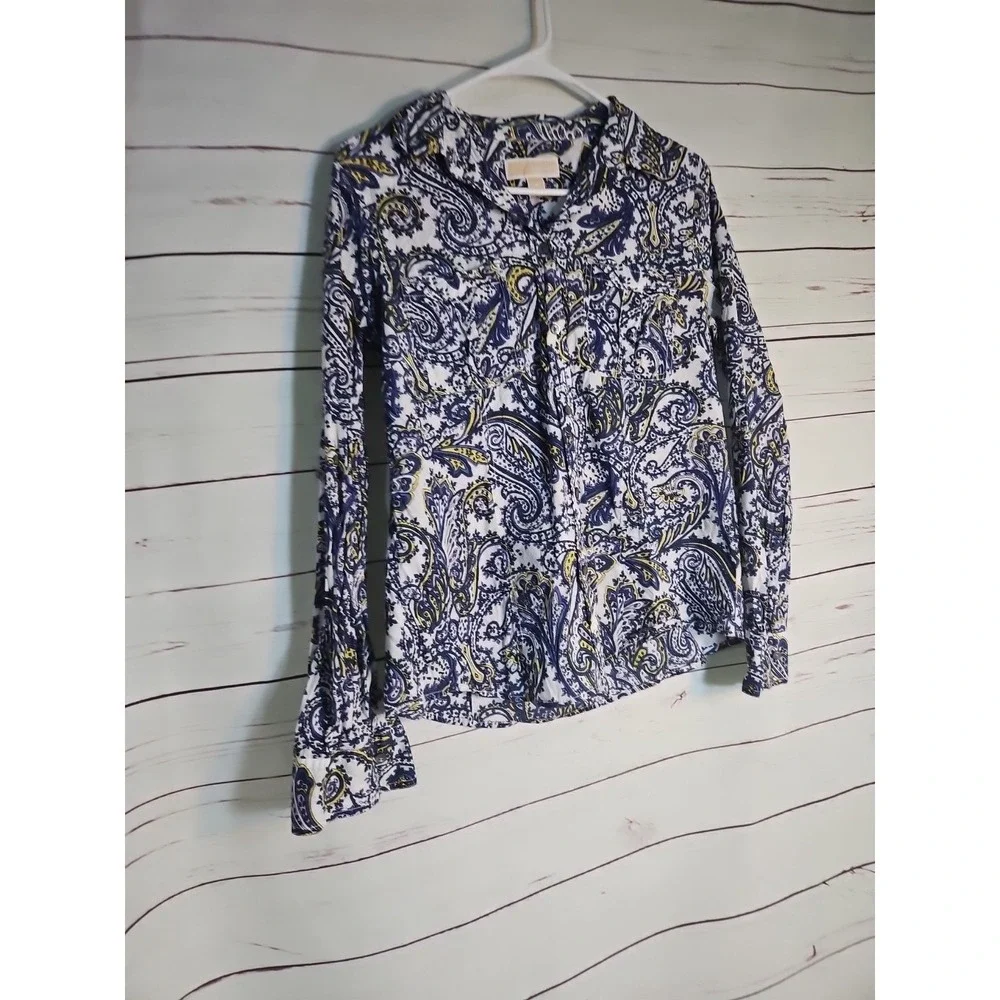 Michael Kors Women's Top Long Sleeve‎ Blouse Shirt Paisley Print Size Medium